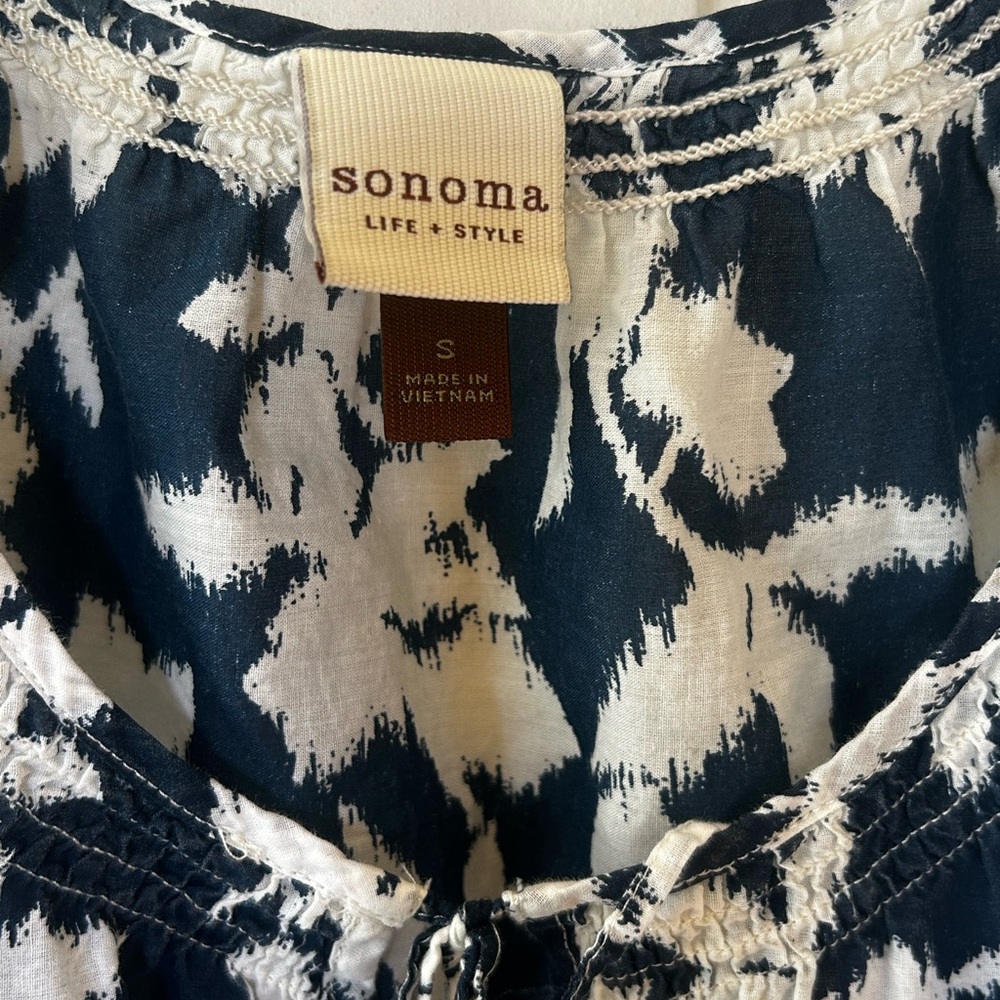 Sonoma Navy and White Patterned Top